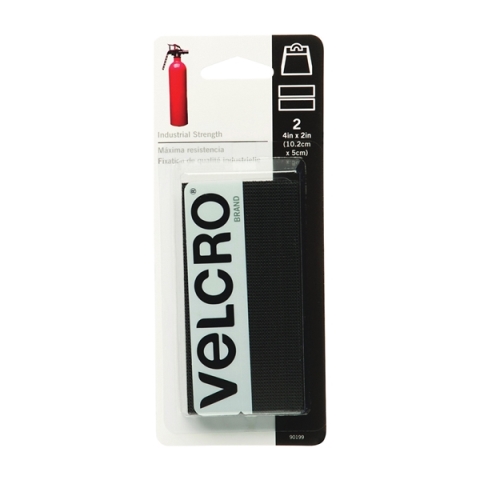 VELCRO Brand 90199 Fastener, 2 in W, 4 in L, Nylon, Black, Rubber Adhesive